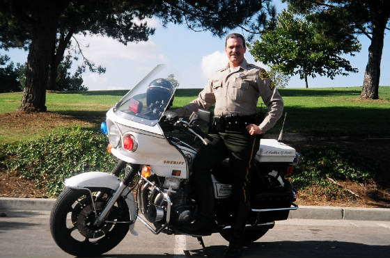 Deputy Burton Brink astride his Kawasaki Police Motorcycle